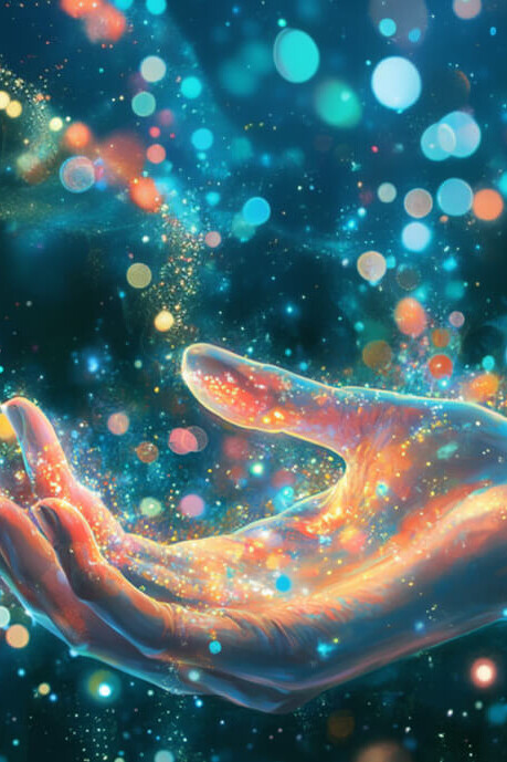 Abstract image of an outstretched hand catching glowing particles floating in the air - representing how people have a wide range of accessibility needs